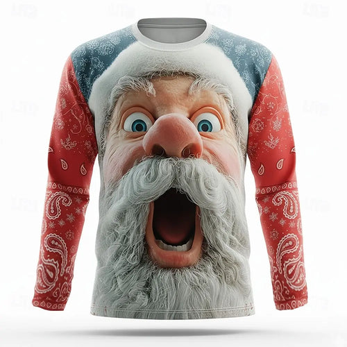 3D SANTA PRINT CHRISTMAS BLOUSE FOR MEN