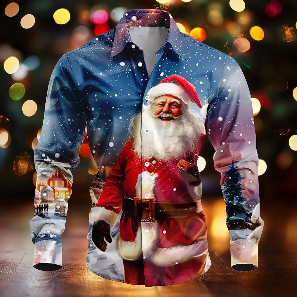 SANTA PRINT CHRISTMAS BLOUSE FOR MEN