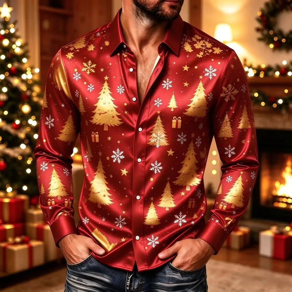 PRINTED COLLARED CHRISTMAS BLOUSE FOR MEN