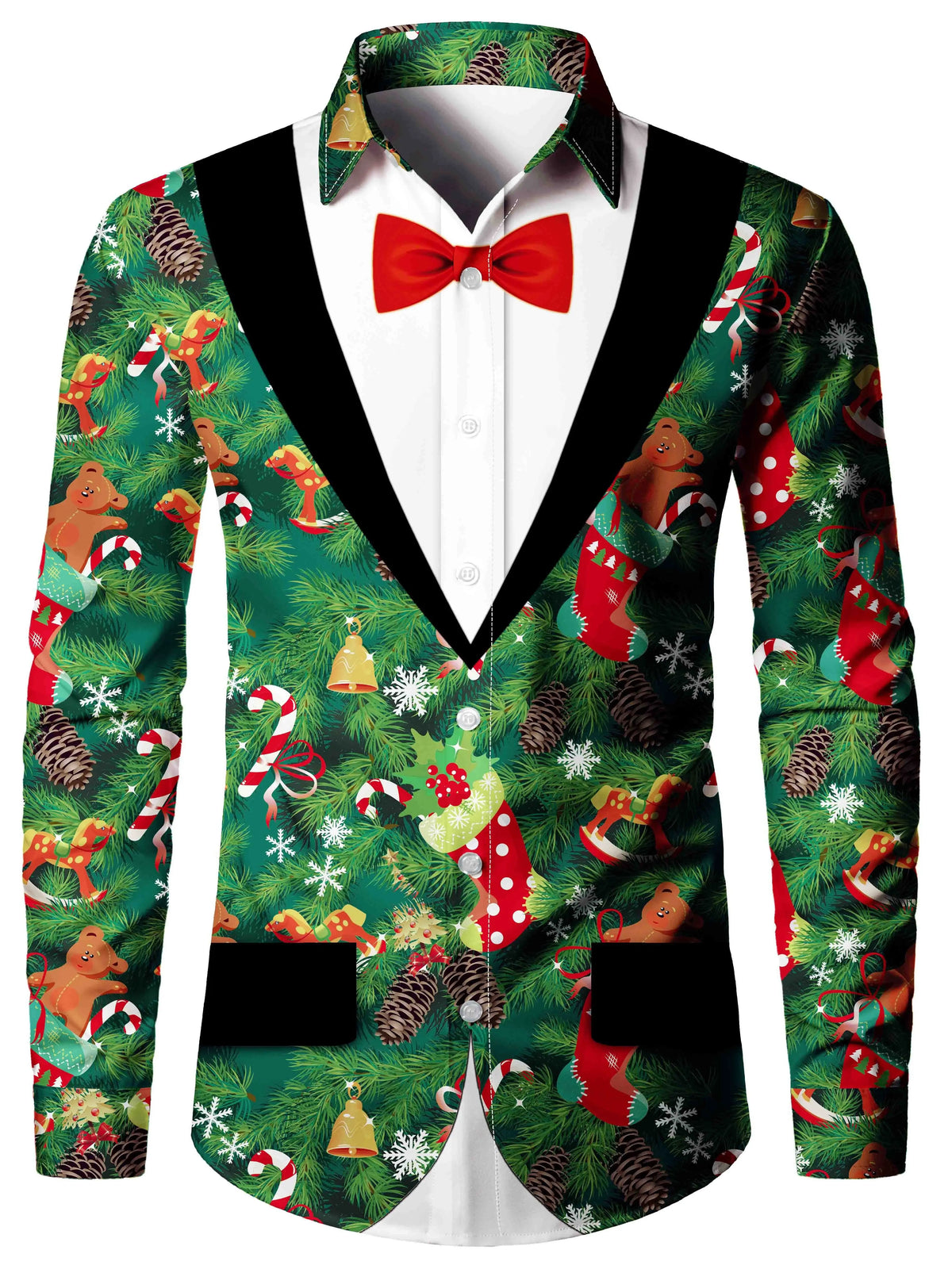 Christmas Blouse Printed Tailcoat Shirt for Men