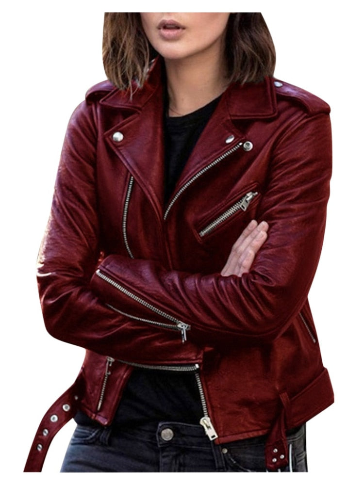 WALERIA SLIM FIT LEATHER JACKET FOR WOMEN