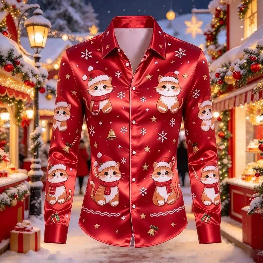 PRINTED SATIN CHRISTMAS BLOUSE FOR MEN