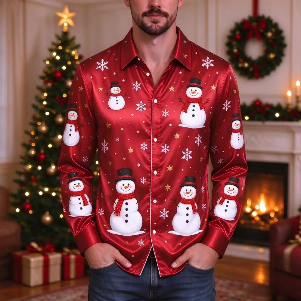 PRINTED COLLARED CHRISTMAS BLOUSE FOR MEN