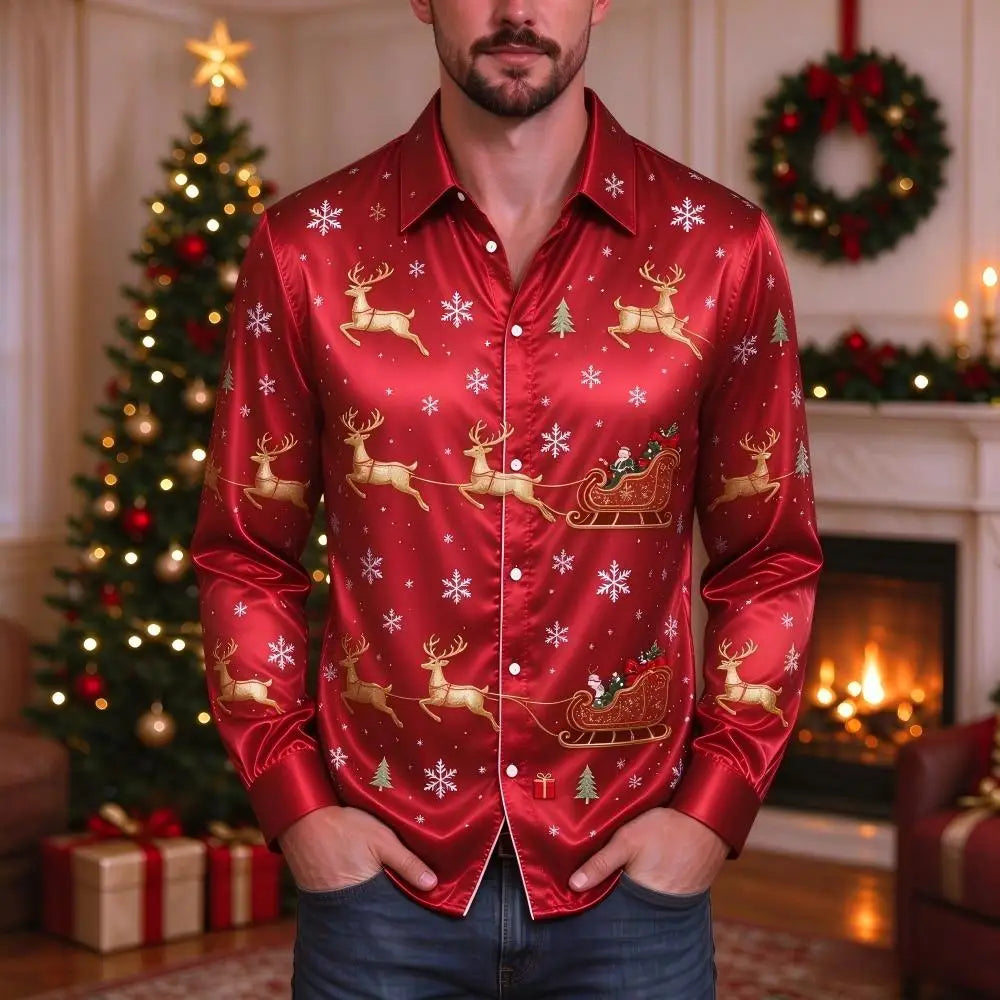 PRINTED COLLARED CHRISTMAS BLOUSE FOR MEN