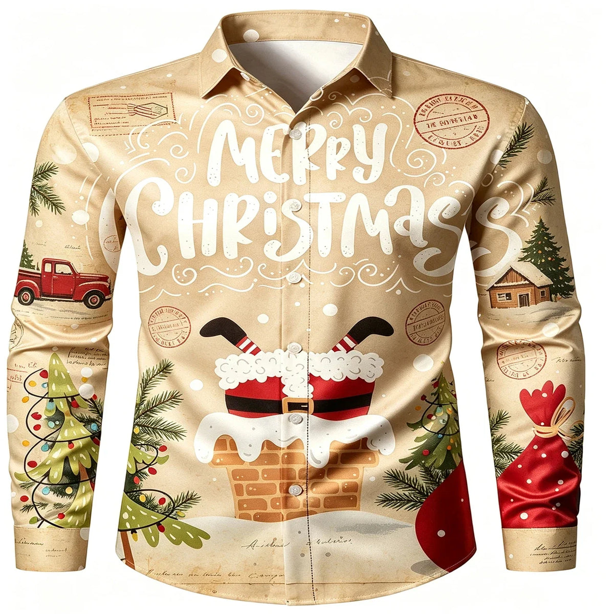 SANTA PRINT CHRISTMAS BLOUSE FOR MEN