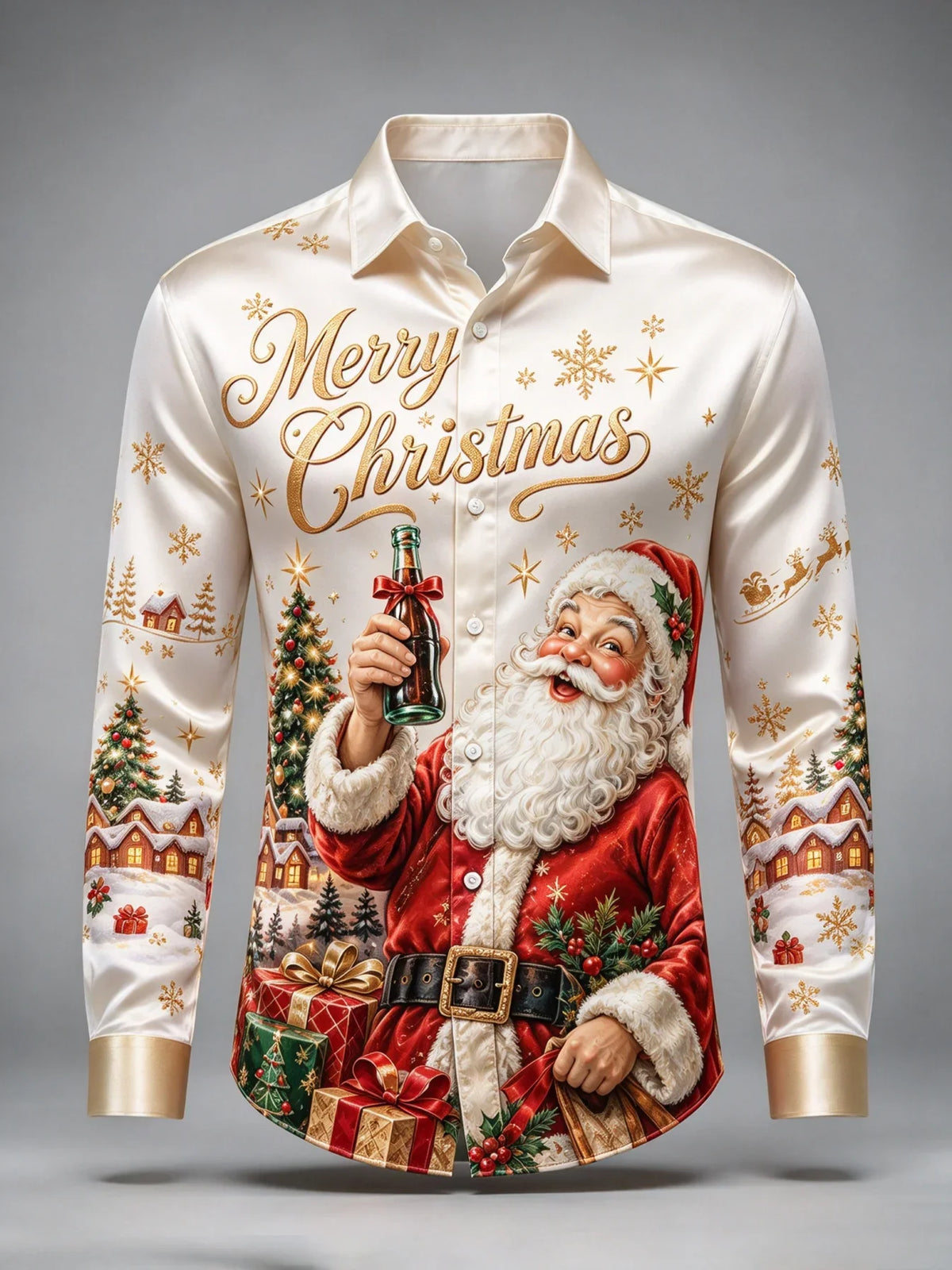 SANTA PRINT CHRISTMAS BLOUSE FOR MEN