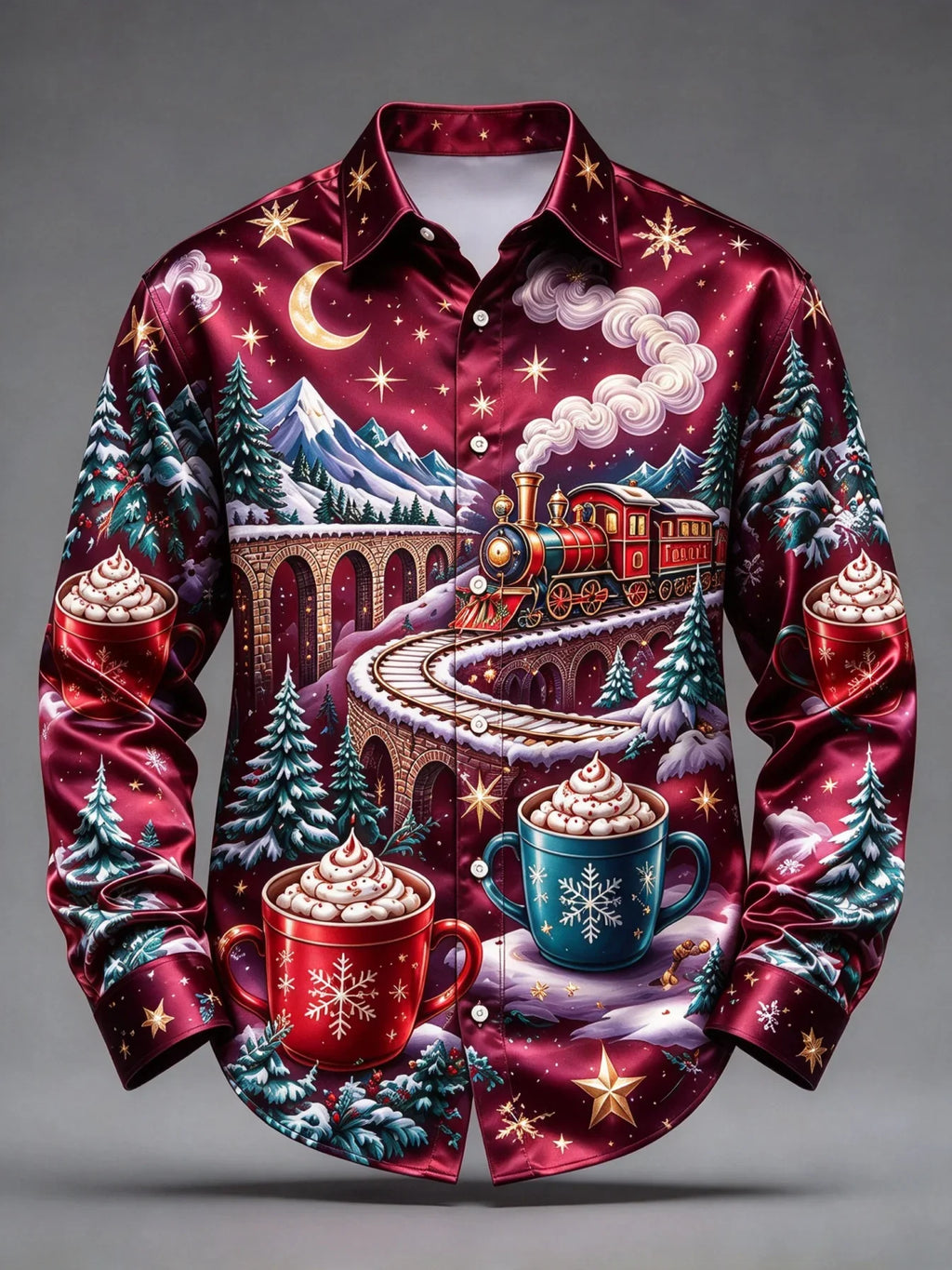 PRINTED TRAIN CHRISTMAS BLOUSE FOR MEN