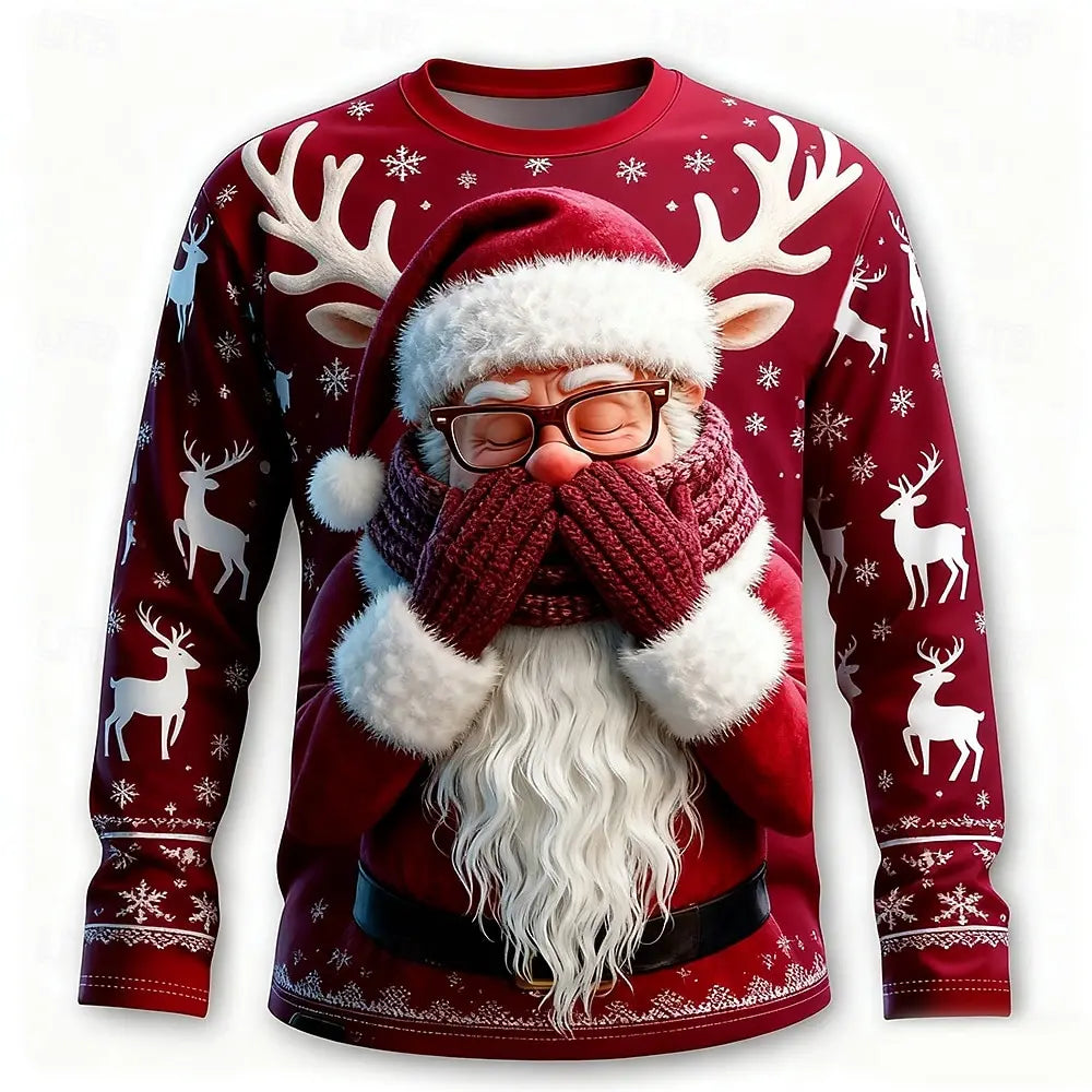 SANTA PRINT CHRISTMAS BLOUSE FOR MEN