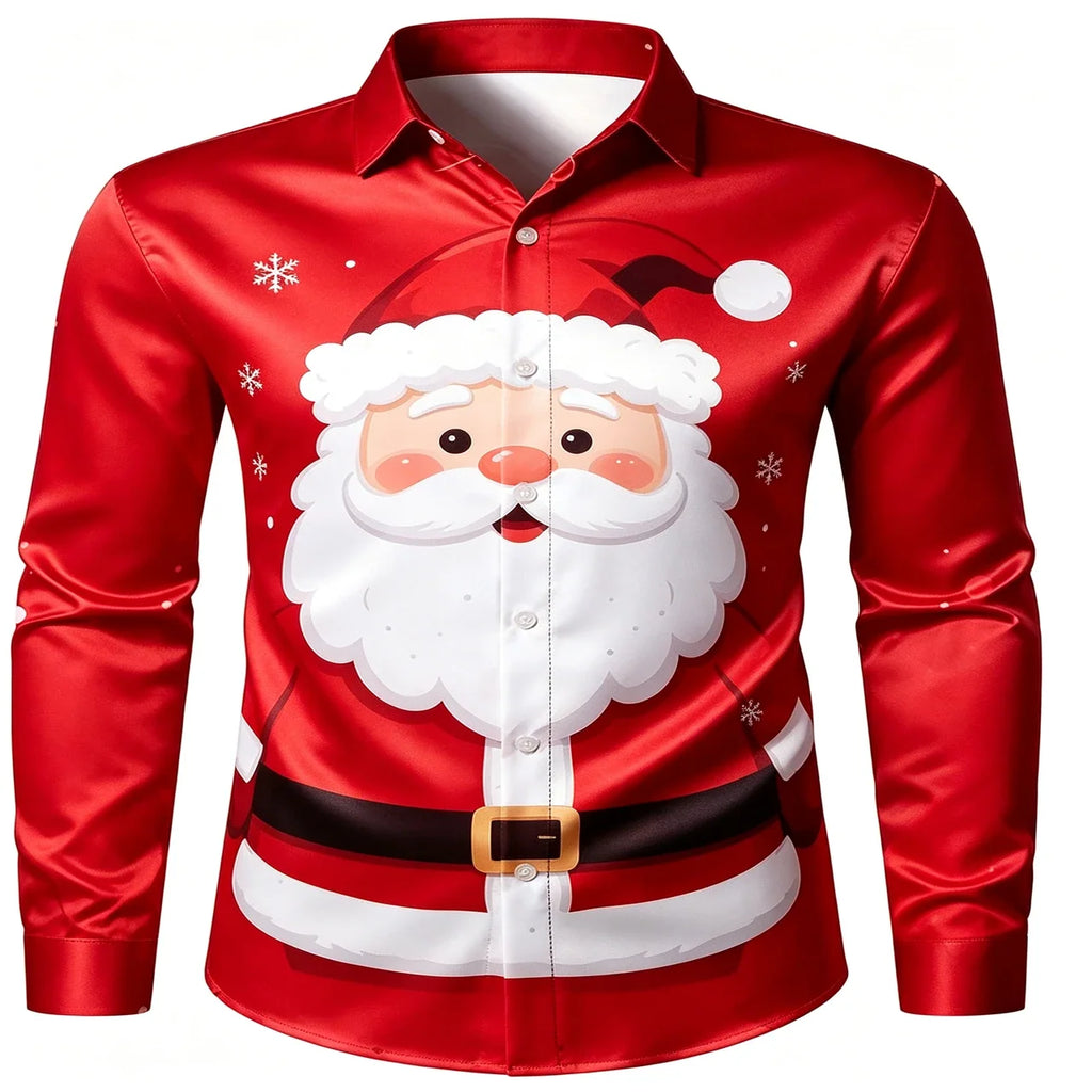 SANTA PRINT CHRISTMAS BLOUSE FOR MEN