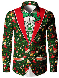 Christmas Blouse Printed Tailcoat Shirt for Men