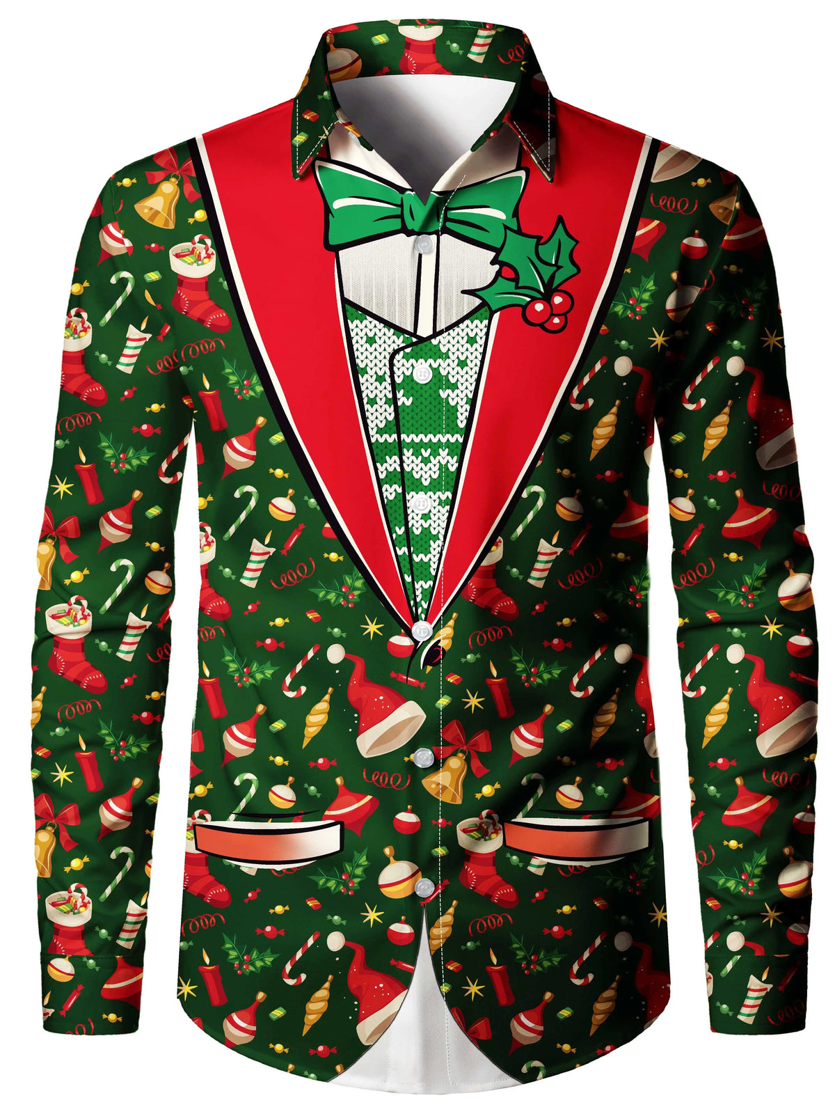 Christmas Blouse Printed Tailcoat Shirt for Men