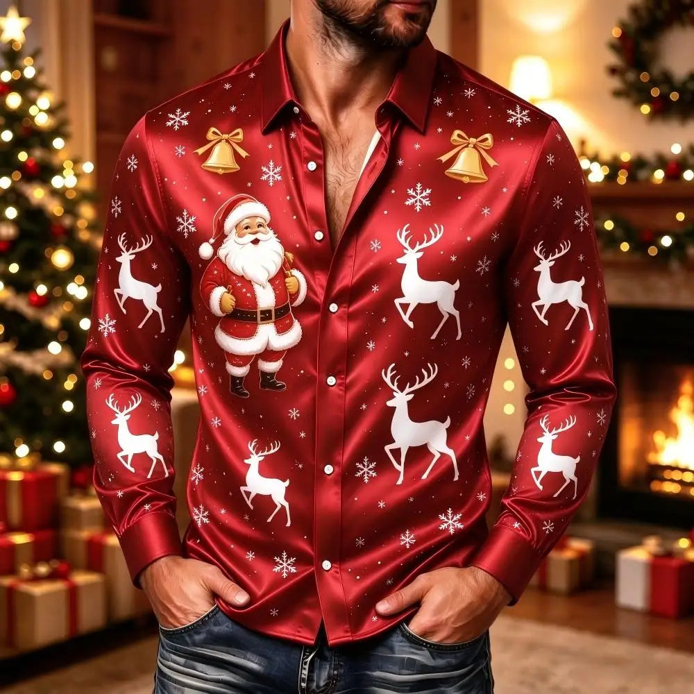 PRINTED COLLARED CHRISTMAS BLOUSE FOR MEN