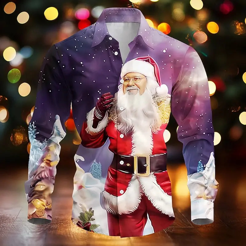 SANTA PRINT CHRISTMAS BLOUSE FOR MEN