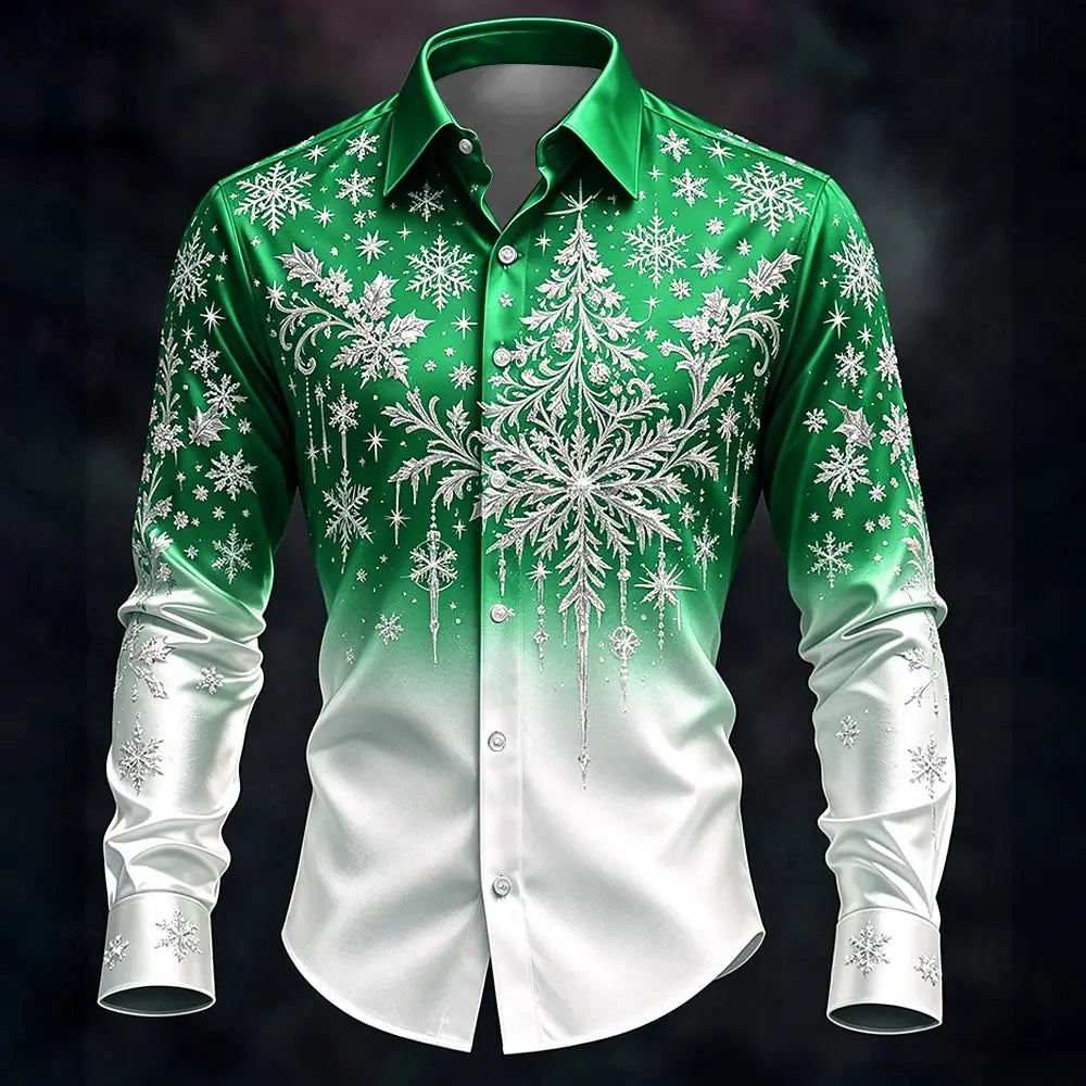 SNOWFLAKE PRINT CHRISTMAS BLOUSE FOR MEN