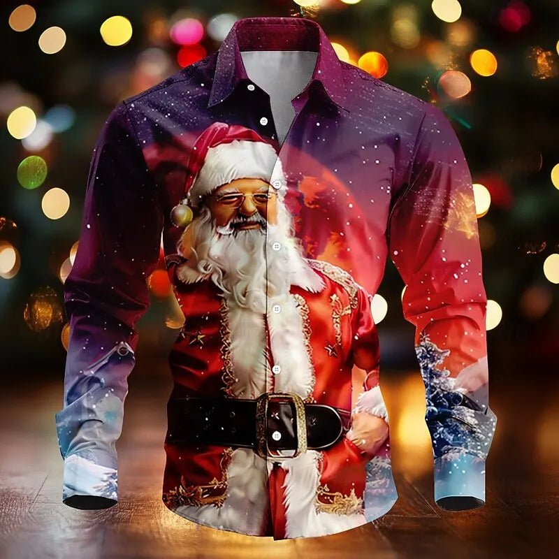 SANTA PRINT CHRISTMAS BLOUSE FOR MEN