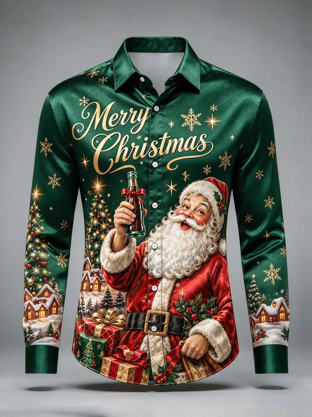 SANTA PRINT CHRISTMAS BLOUSE FOR MEN