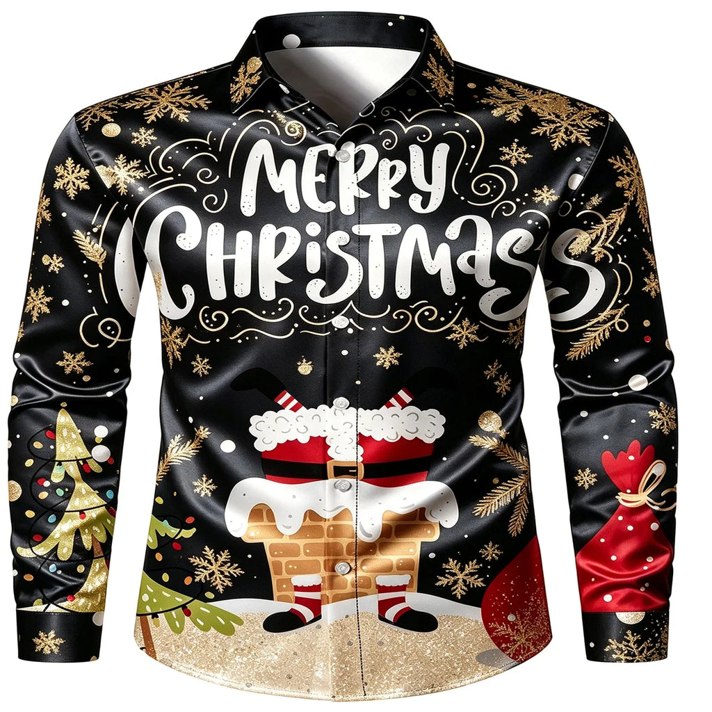 SANTA PRINT CHRISTMAS BLOUSE FOR MEN