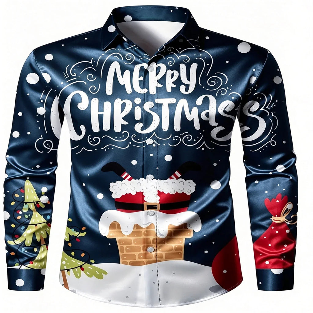 SANTA PRINT CHRISTMAS BLOUSE FOR MEN