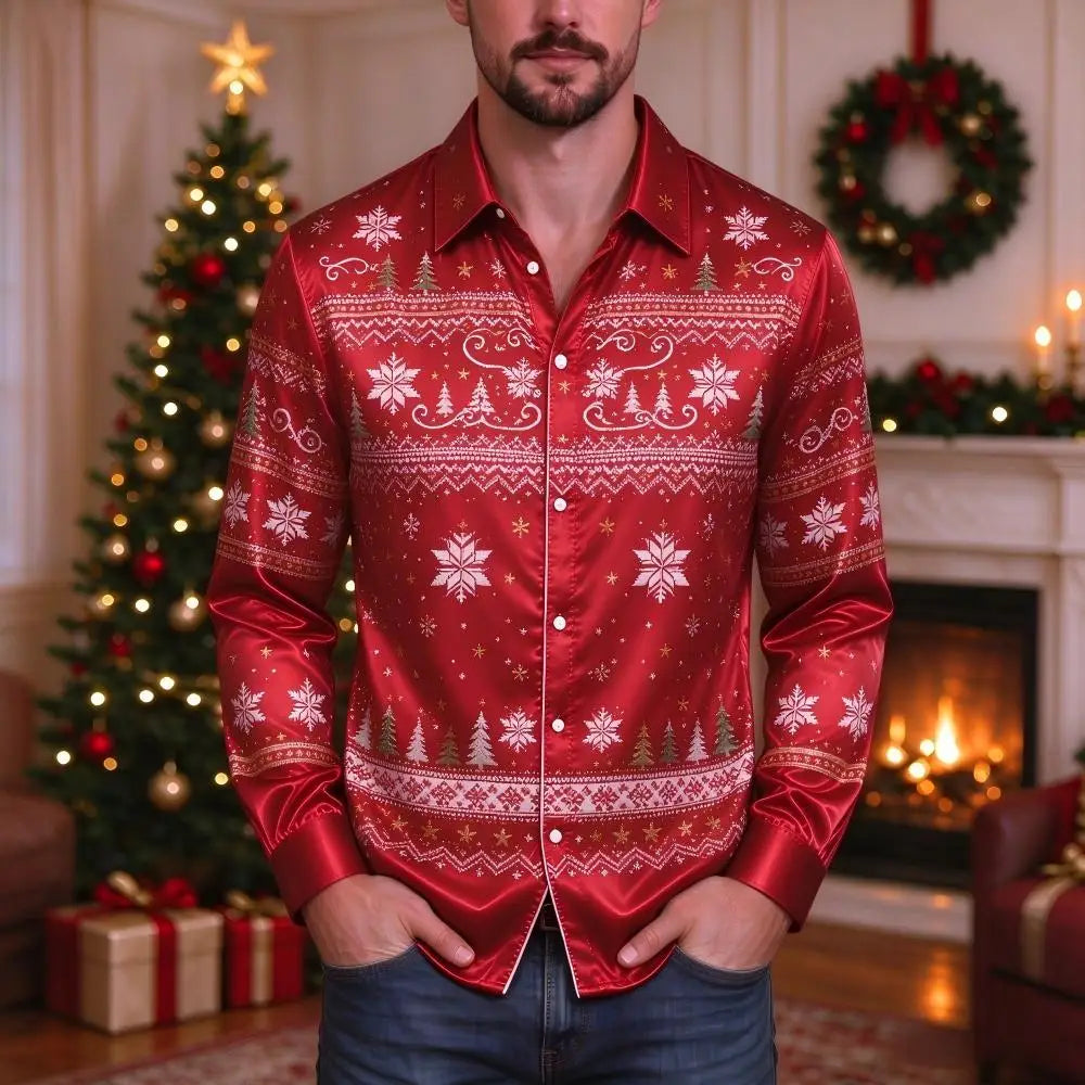 PRINTED COLLARED CHRISTMAS BLOUSE FOR MEN