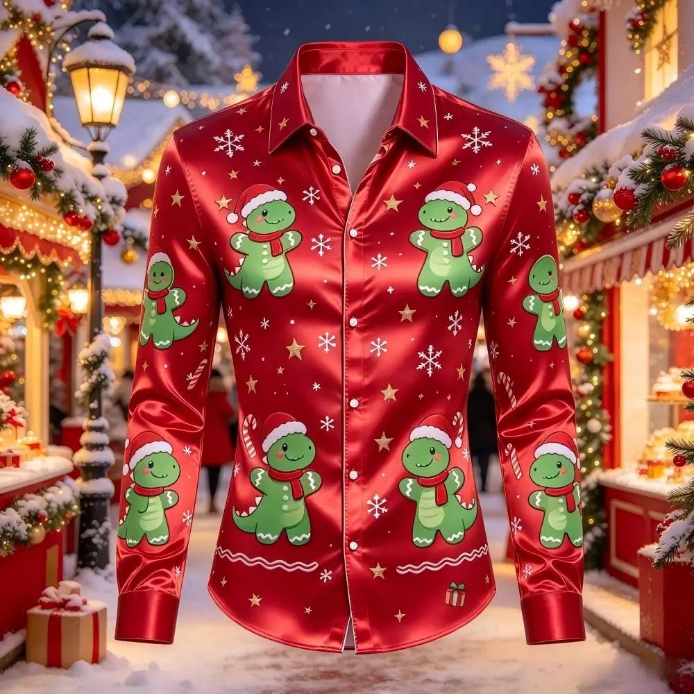 PRINTED SATIN CHRISTMAS BLOUSE FOR MEN