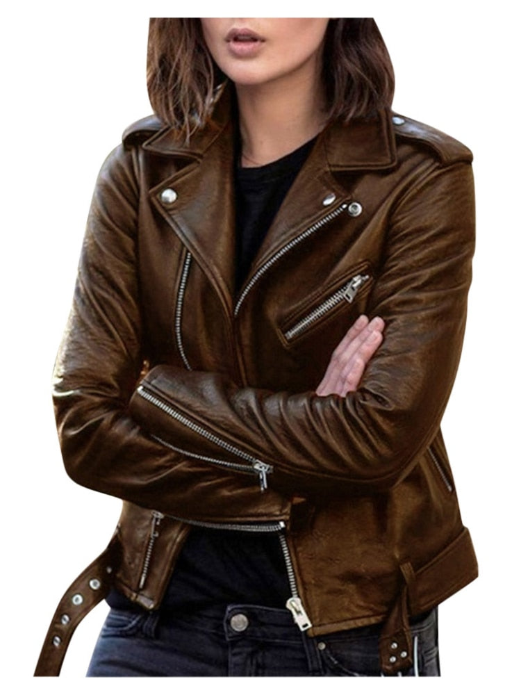 WALERIA SLIM FIT LEATHER JACKET FOR WOMEN