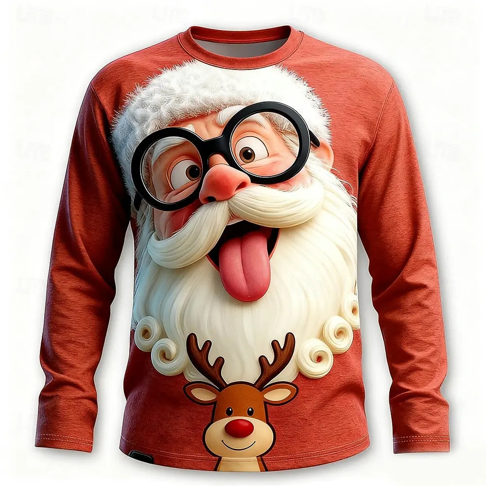 SANTA PRINT CHRISTMAS BLOUSE FOR MEN