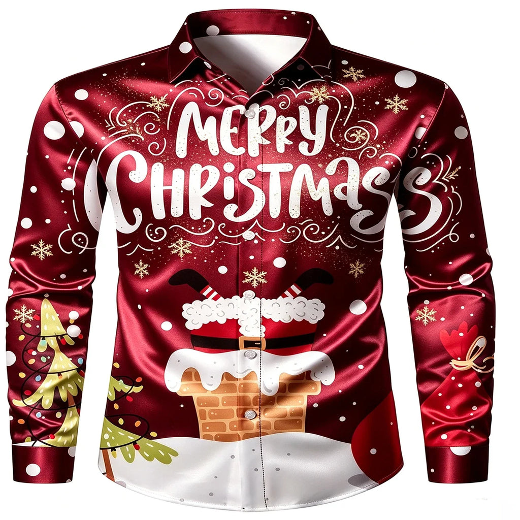 SANTA PRINT CHRISTMAS BLOUSE FOR MEN