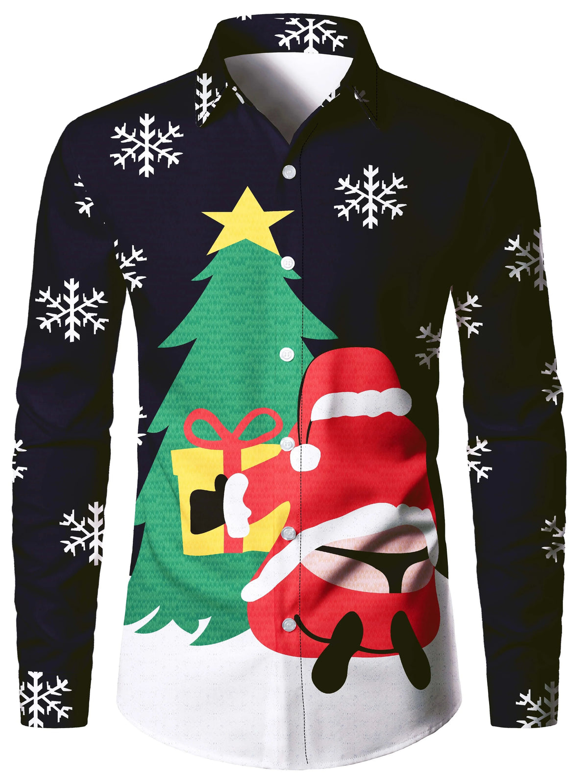 Christmas Blouse Printed Tailcoat Shirt for Men