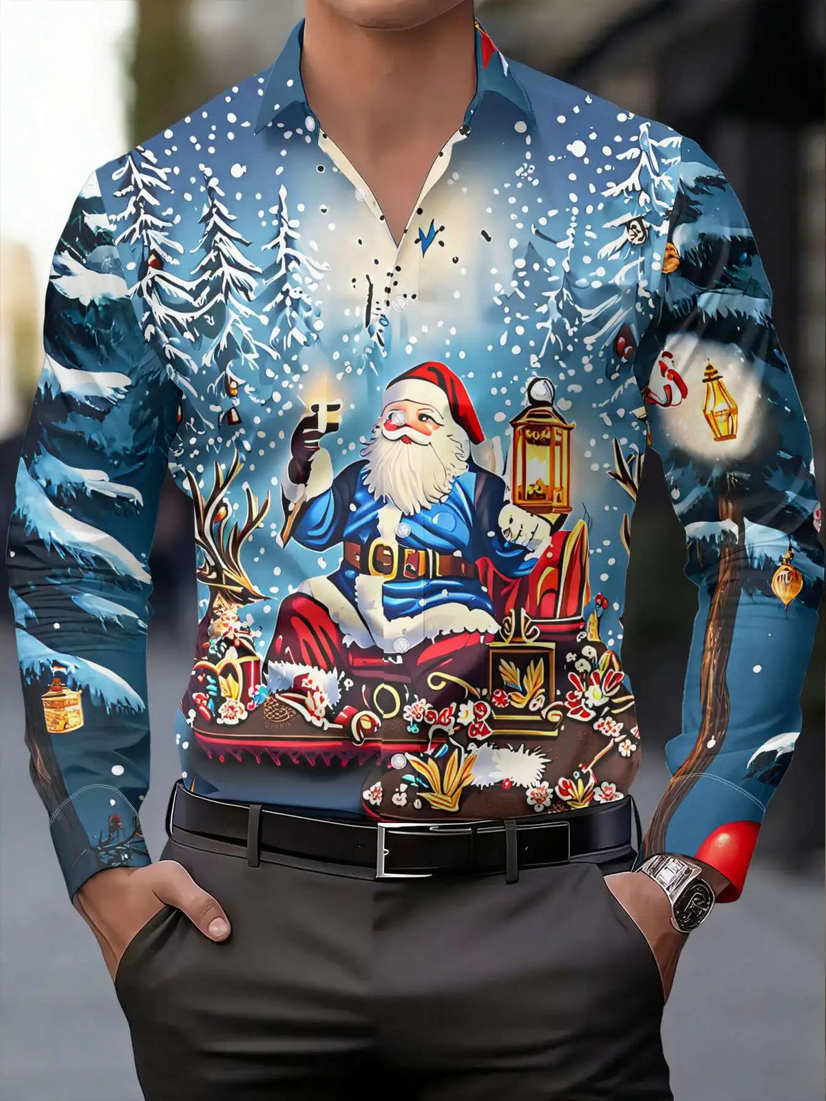 PRINTED COLLARED CHRISTMAS BLOUSE FOR MEN