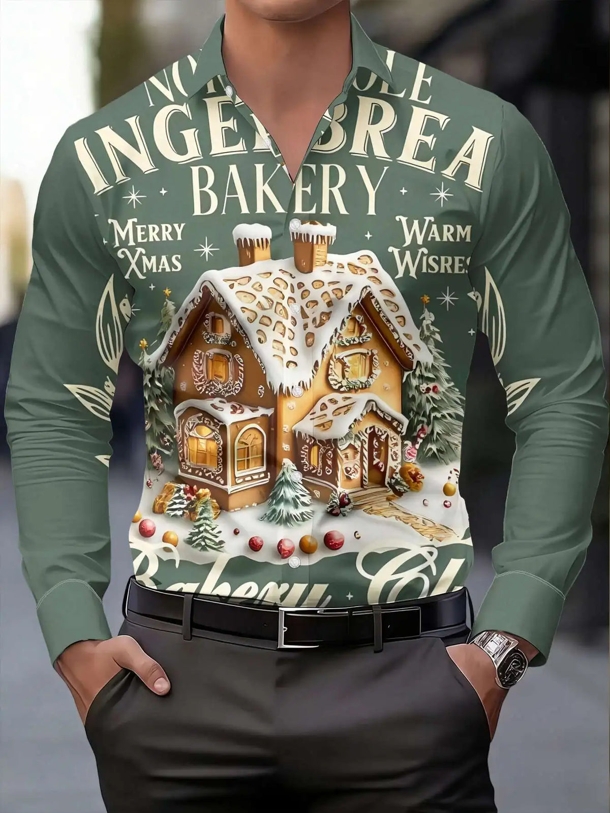 PRINTED COLLARED CHRISTMAS BLOUSE FOR MEN