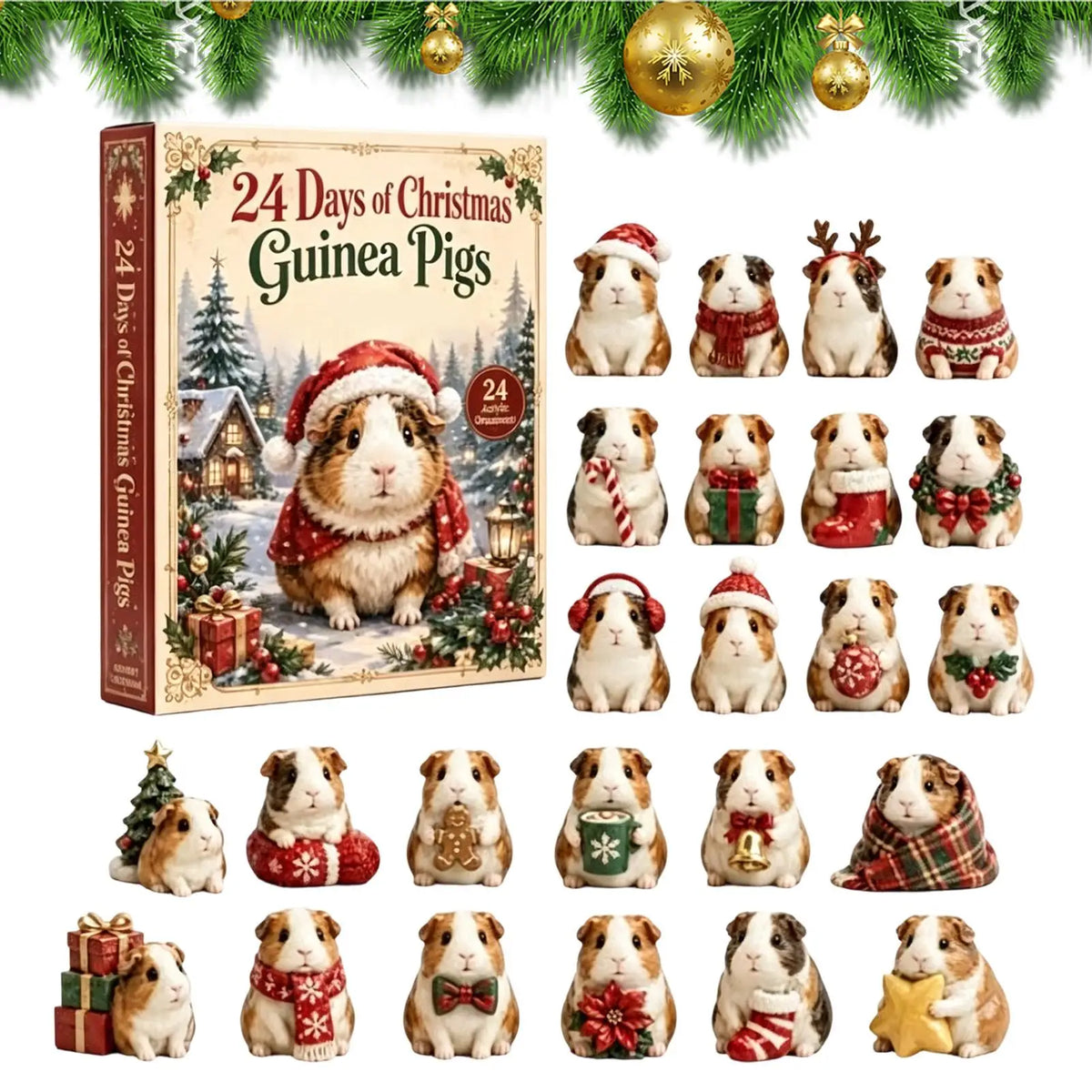GUINEA PIG ADVENT CALENDAR – 24 NUMBERED ACRYLIC ORNAMENTS