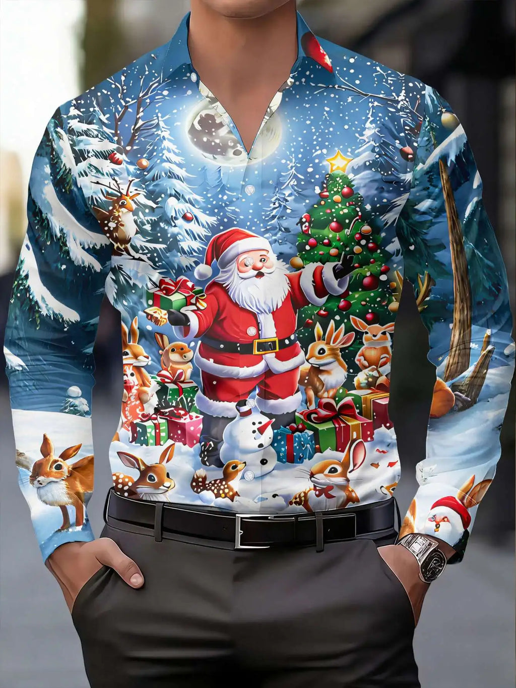 PRINTED COLLARED CHRISTMAS BLOUSE FOR MEN