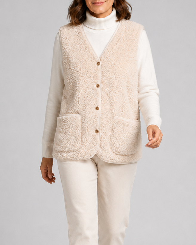 BUTTON FRONT FLEECE JACKET FOR WOMEN