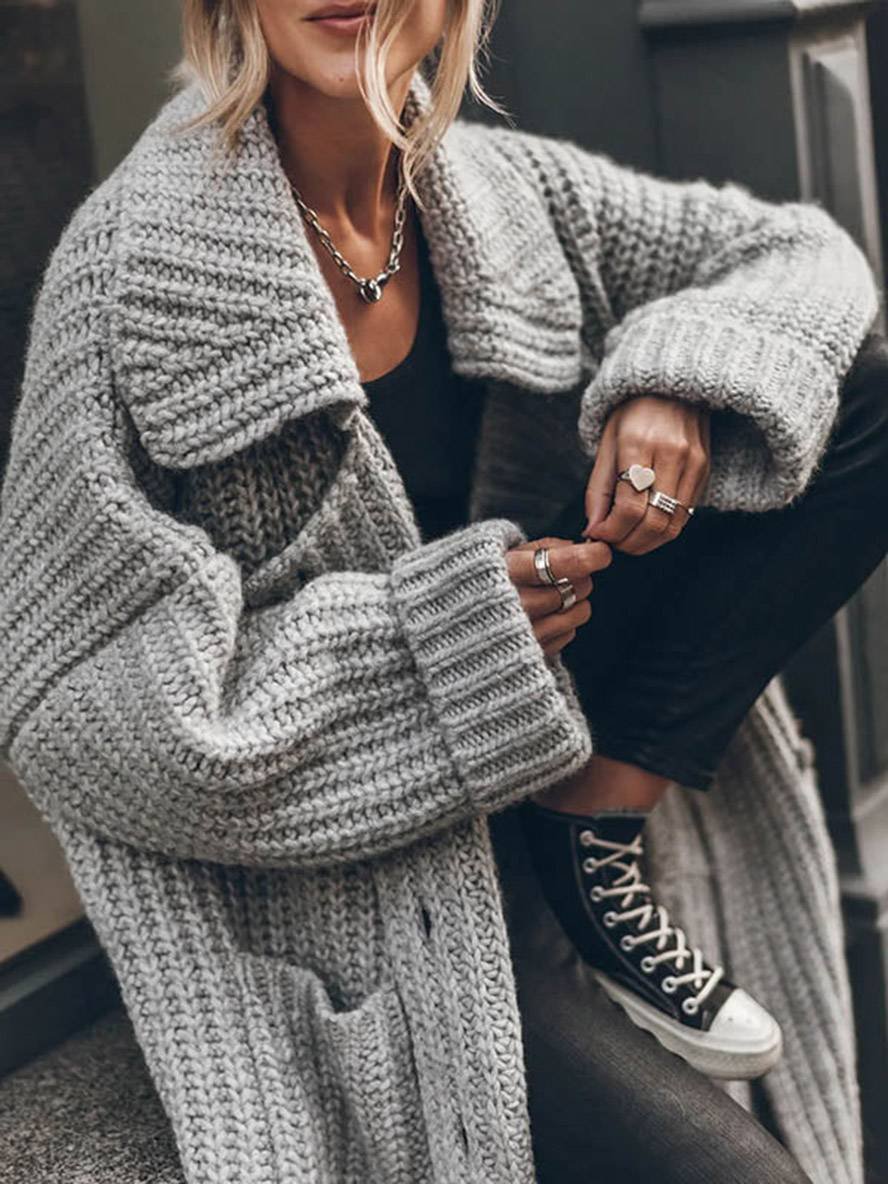LONGLINE CHUNKY KNIT CARDIGAN FOR WOMEN