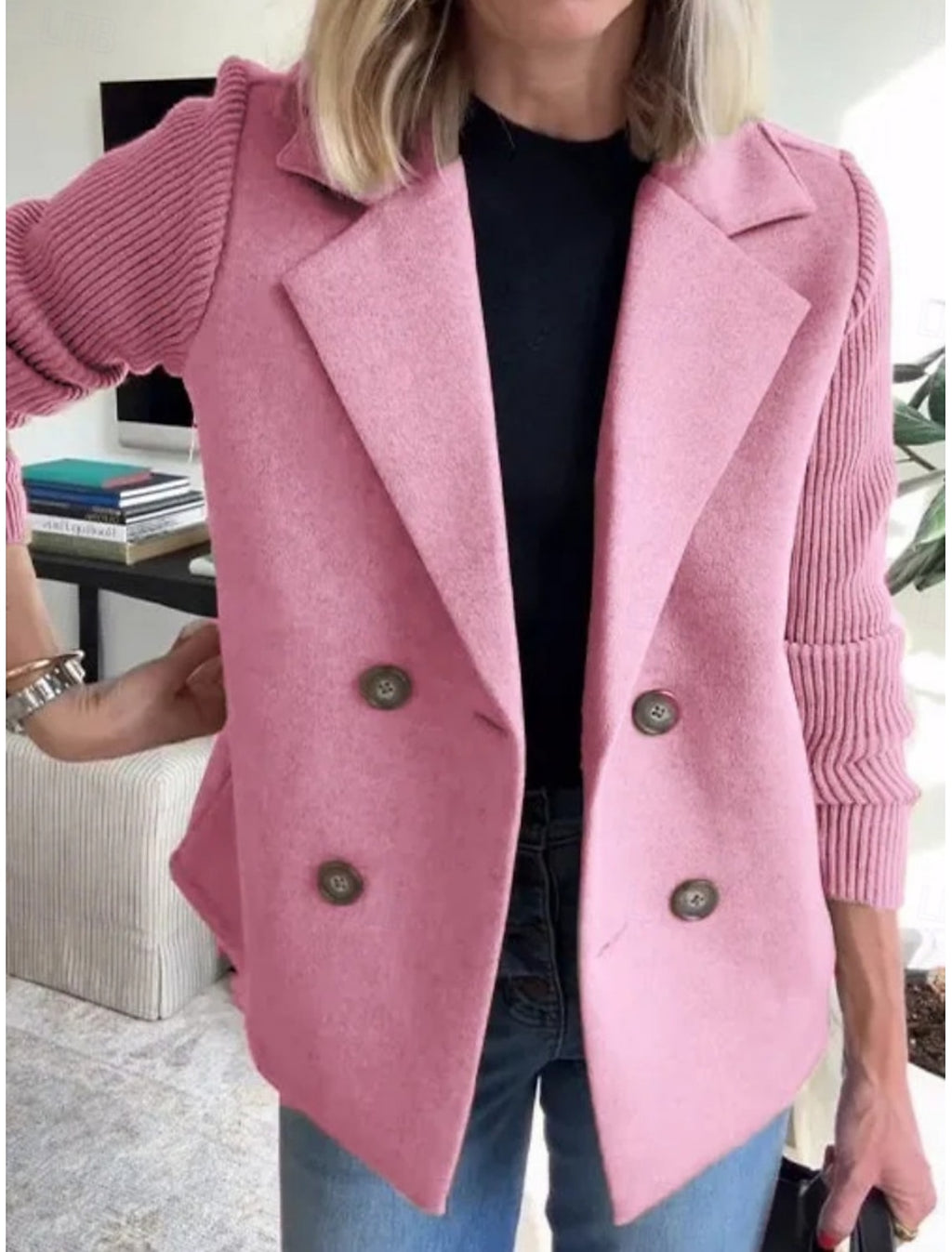 KNIT SLEEVE PANEL BLAZER FOR WOMEN