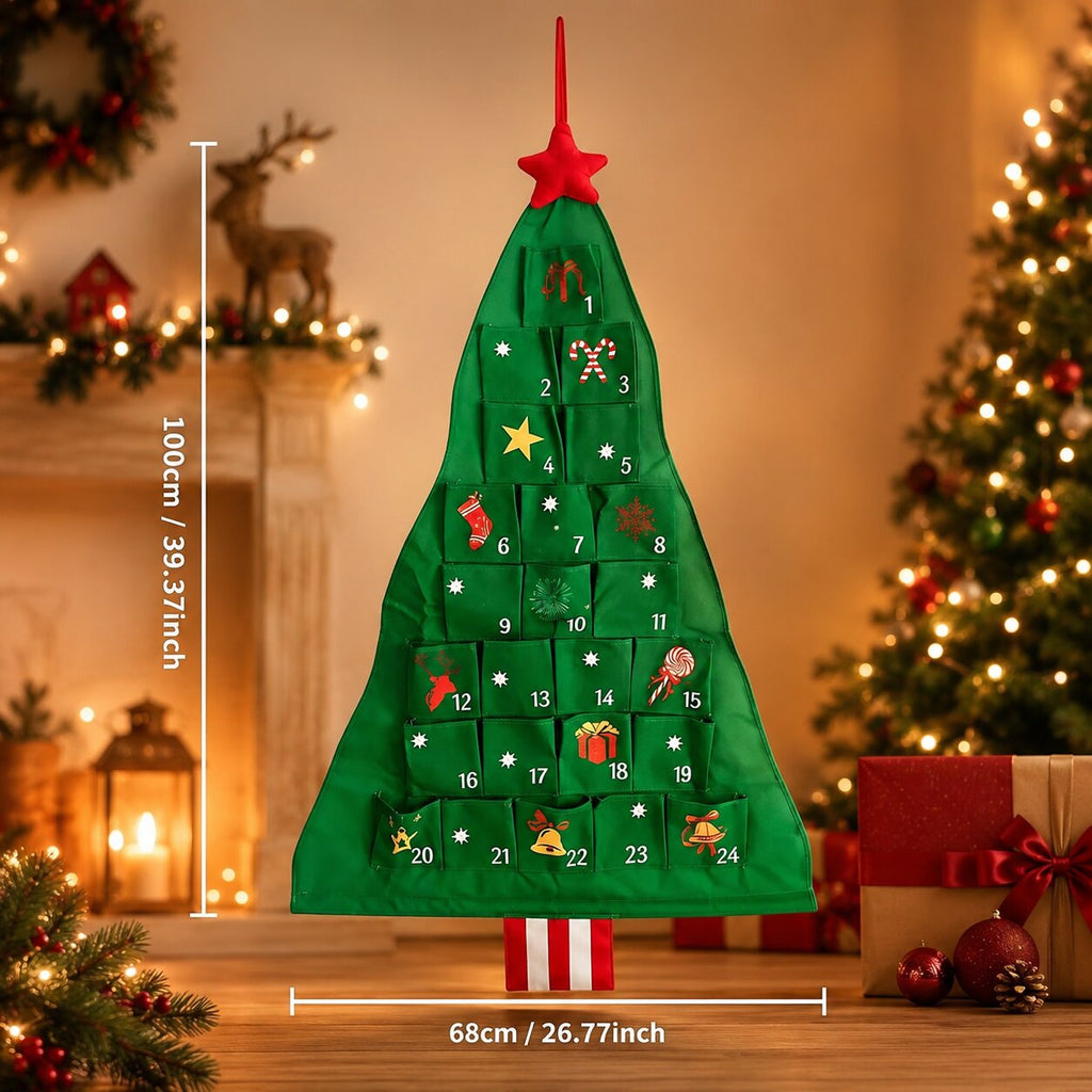 FILLABLE CHRISTMAS TREE ADVENT CALENDAR – 24 REUSABLE FABRIC POCKETS