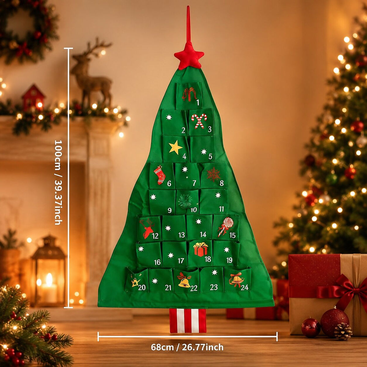 FILLABLE CHRISTMAS TREE ADVENT CALENDAR – 24 REUSABLE FABRIC POCKETS