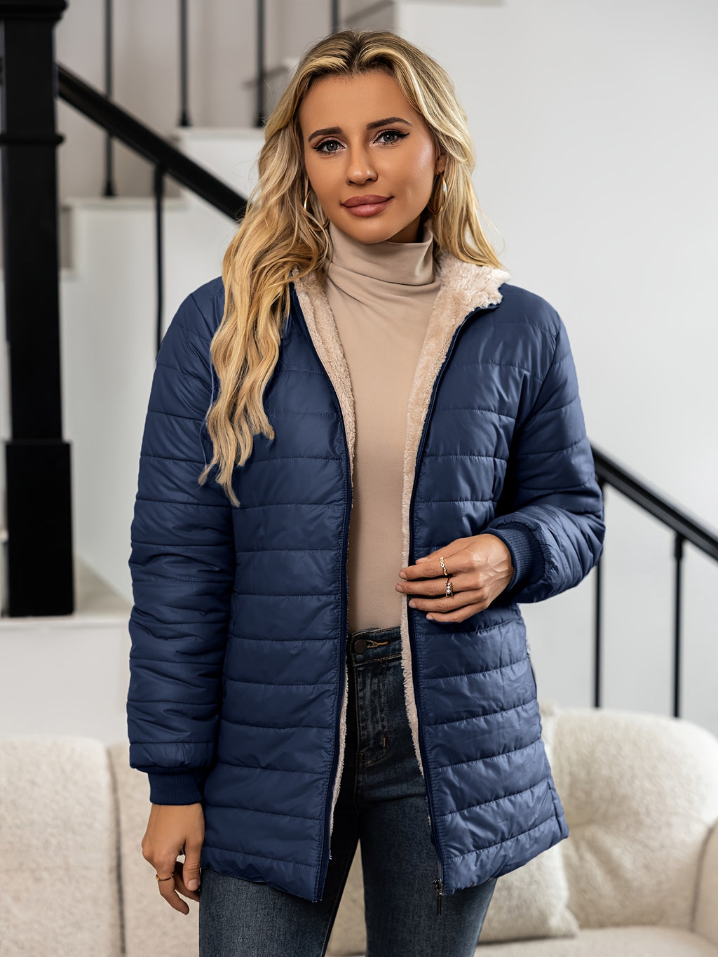 SHERPA HOODED PUFFER JACKET FOR WOMEN