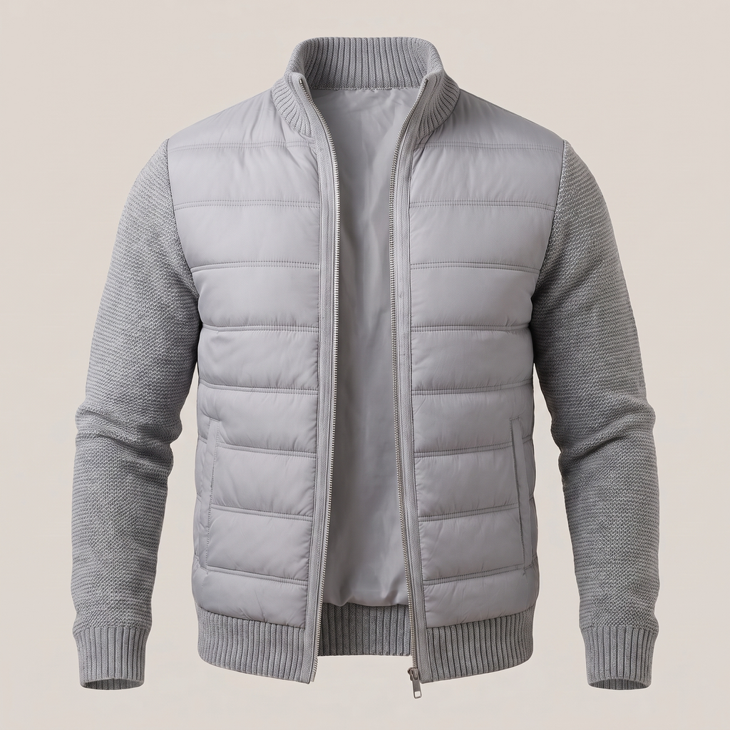 TEXTURED KNIT SLEEVE PUFFER JACKET FOR MEN