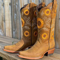 SUNFLOWER EMBROIDERED COWBOY BOOTS FOR WOMEN