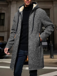 HOODED FLEECE-LINED TRENCH COAT FOR MEN