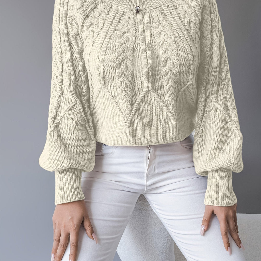LANTERN SLEEVE CABLE KNIT SWEATER FOR WOMEN