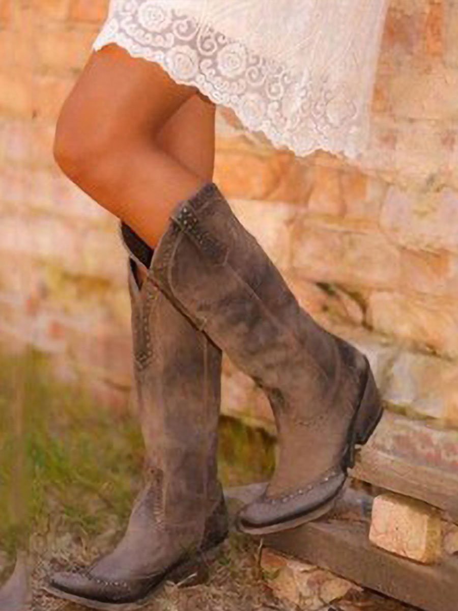 STUDDED KNEE-HIGH COWBOY BOOTS FOR WOMEN