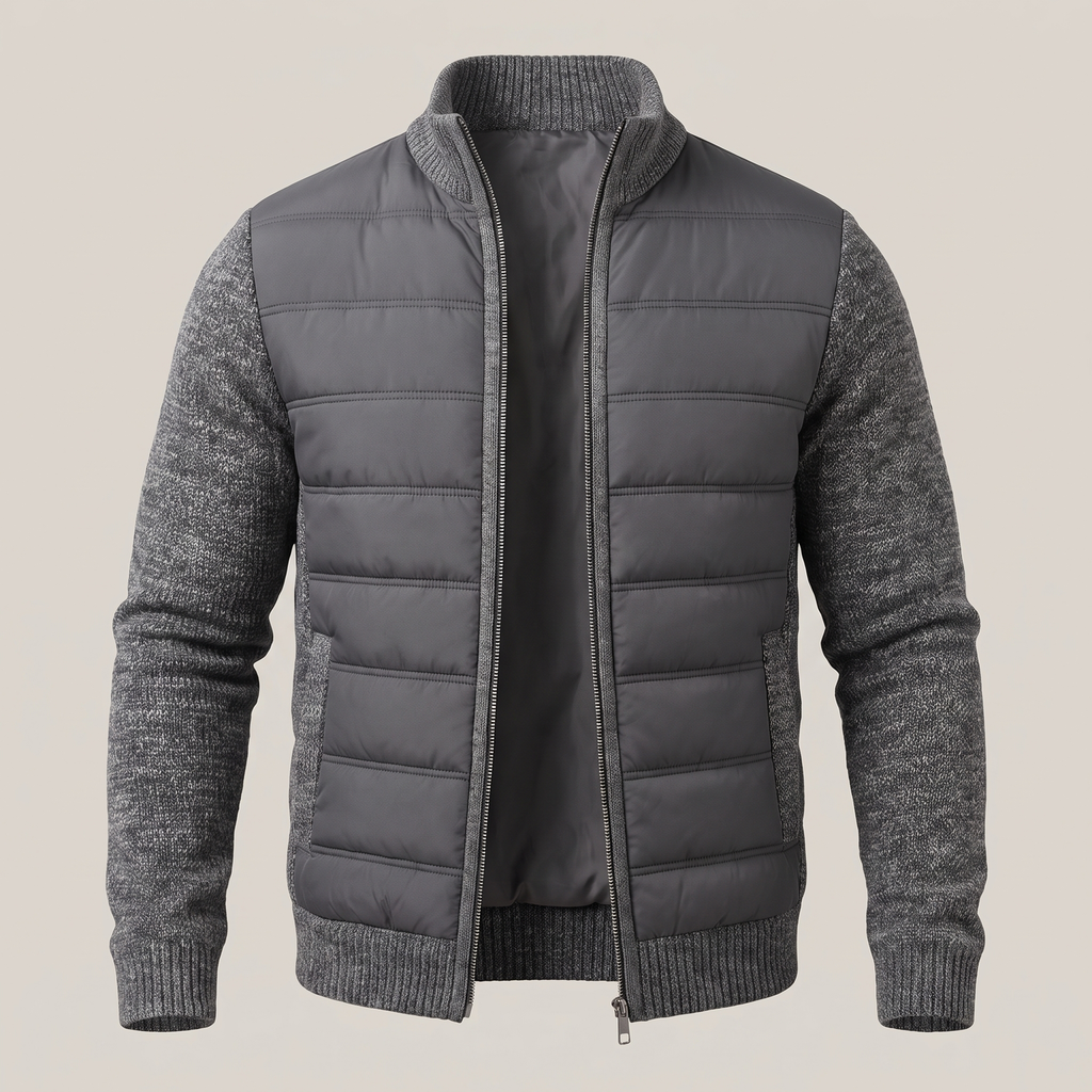 TEXTURED KNIT SLEEVE PUFFER JACKET FOR MEN