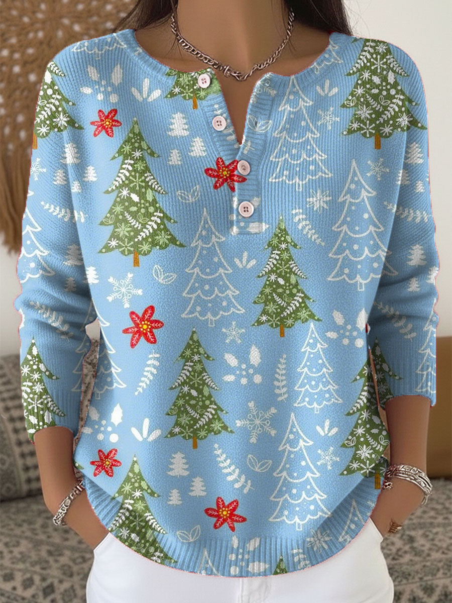 BUTTONED COLLAR CHRISTMAS SWEATER FOR WOMEN