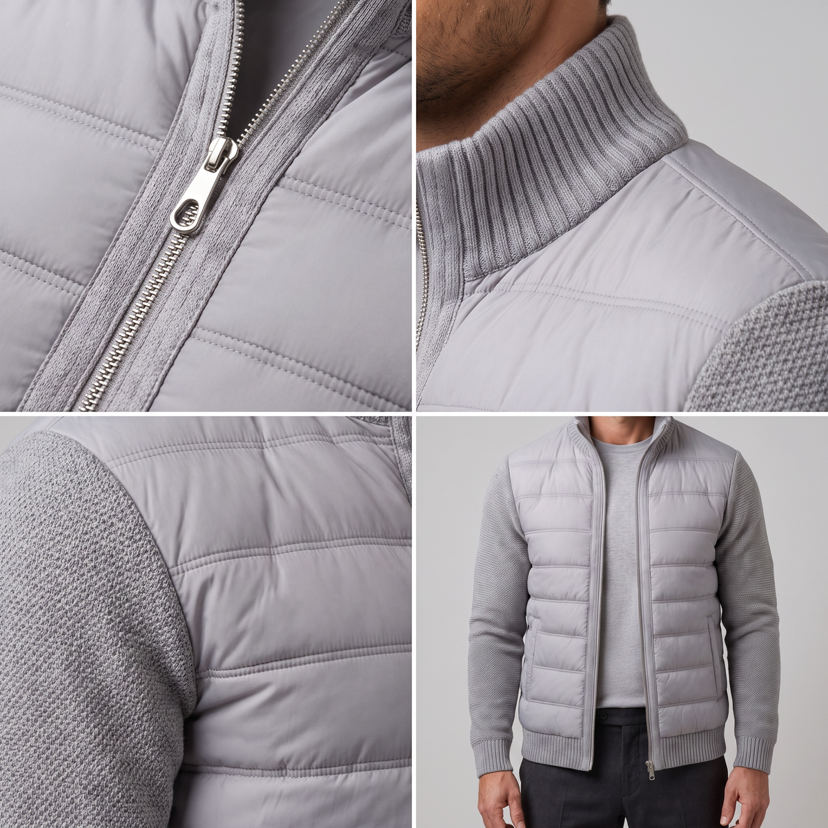 TEXTURED KNIT SLEEVE PUFFER JACKET FOR MEN