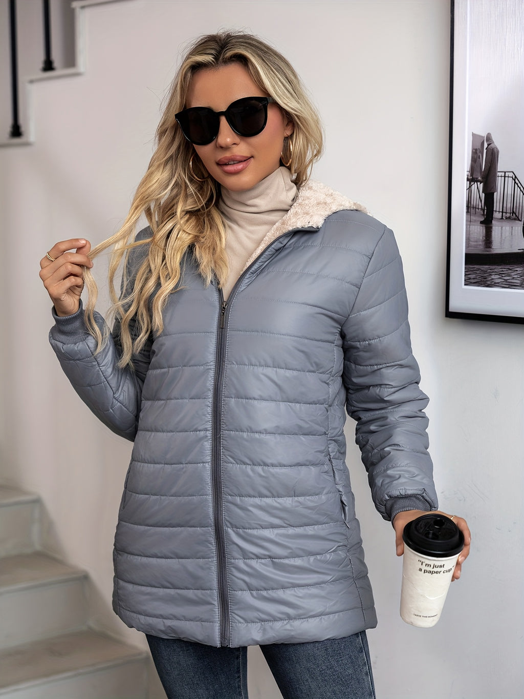 SHERPA HOODED PUFFER JACKET FOR WOMEN
