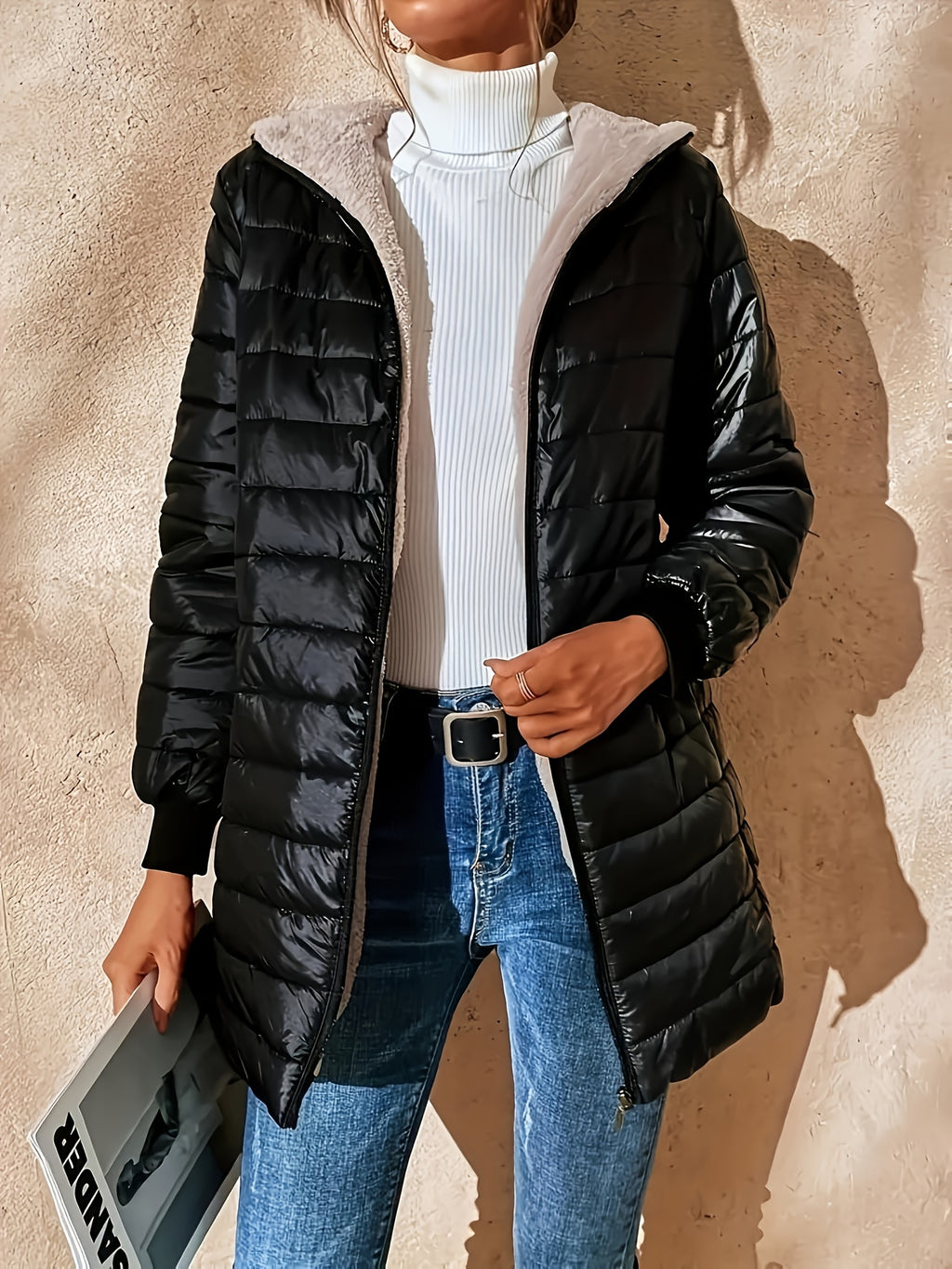 HOODED ZIP PUFFER JACKET FOR WOMEN