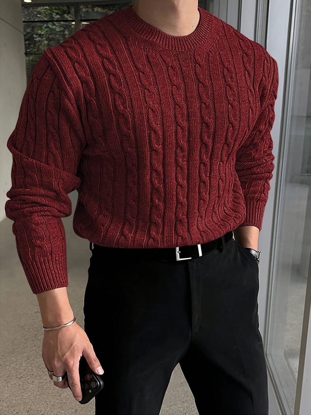 TEXTURED KNIT SWEATER FOR MEN