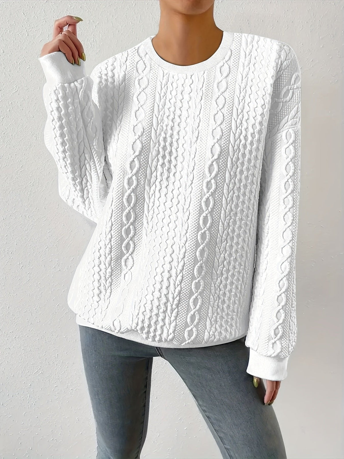 TEXTURED CABLE KNIT SWEATER FOR WOMEN